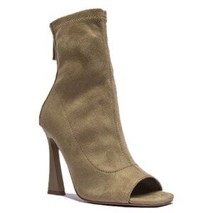 WOMENS PEEP TOE STILETTO SOCK BOOTS BOOTIES KHAKI Size 7.5